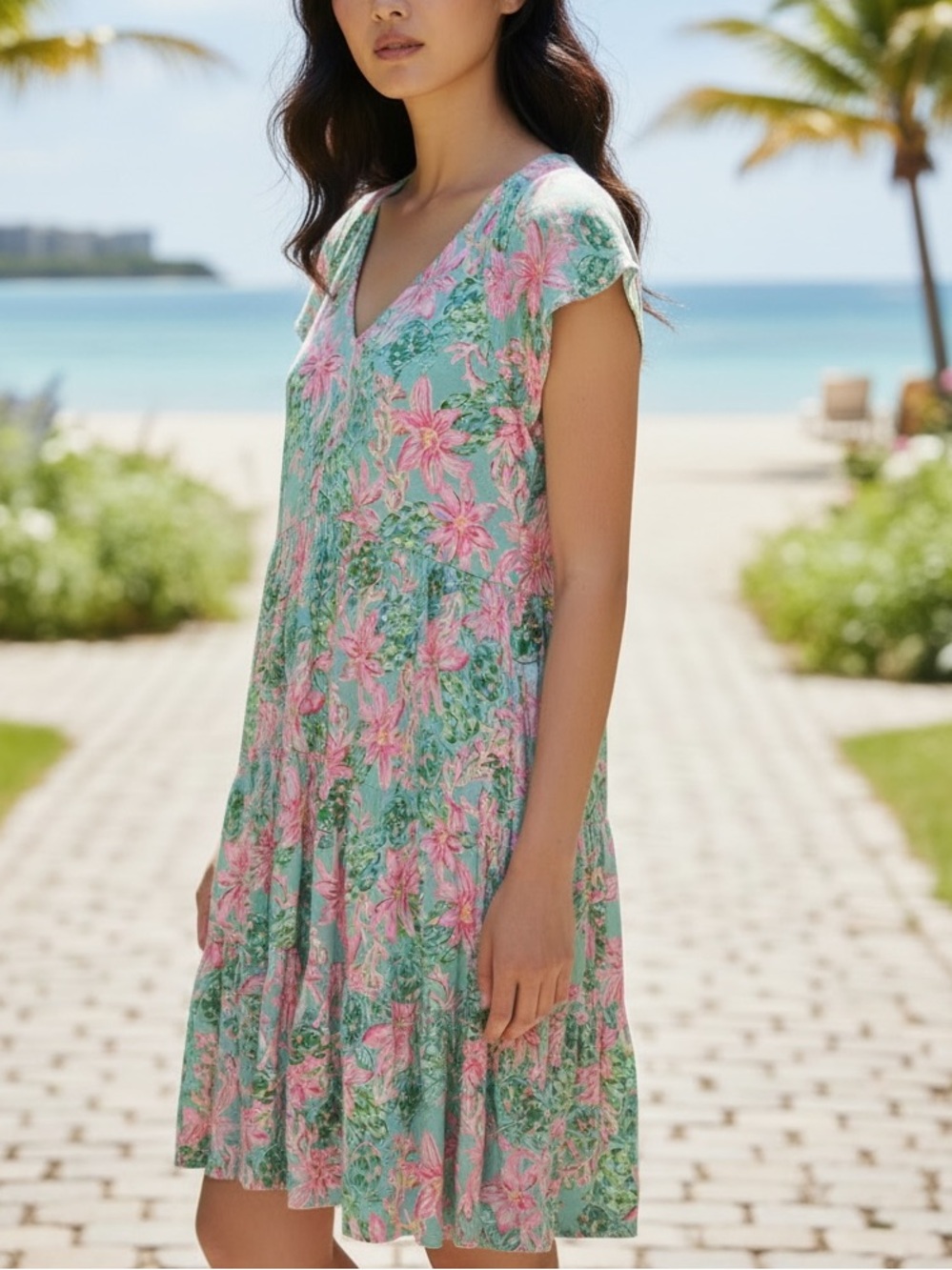 Lilly Pulitzer Women's KAWAI Flutter Sleeve Dress Surf Blue So Shellegant XL - Picture 9 of 9